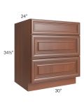 Phoenix Caramel Glaze 30" 3-Drawer Base Cabinet
