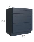 Southport Blue Shaker 30" 3-Drawer Base Cabinet