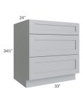 Asheville Grey Shaker 33" 3-Drawer Base Cabinet