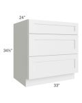 Asheville White Shaker 27" 3-Drawer Base Cabinet