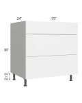 Milan White Gloss 33" 3-Drawer Base Cabinet