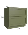 Midtown Hunter Green Shaker 36" 2-Drawer Base Cabinet