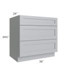 Asheville Grey Shaker 36" 3-Drawer Base Cabinet