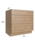 Asheville Rift Oak Shaker 36" 3-Drawer Base Cabinet