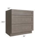 Natural Grey Shaker 36" Drawer Base Cabinet