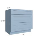Sky Blue Shaker 36" Drawer Base Cabinet