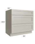 Kingston Pearl Grey Shaker 36" 3-Drawer Base Cabinet