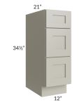 Kingston Pearl Grey Shaker 12" 3-Drawer Vanity Base Cabinet