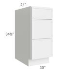 Metro White 15" 3-Drawer Base Cabinet
