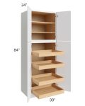 Metro White 30x84x24 Wall Pantry Cabinet with 4 Rollout Trays