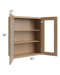 Asheville Rift Oak Shaker 30x36 Wall Glass Door Cabinet
