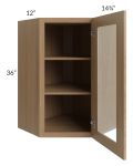 Asheville Rift Oak Shaker 24x36 Diagonal Corner Wall Glass Door Cabinet