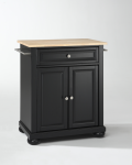 Alexandria Natural Wood Top Portable Kitchen Island in Black Finish