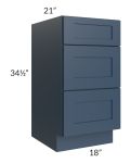 Madison Navy Shaker 18" 3-Drawer Vanity Base Cabinet