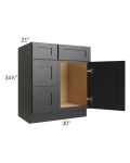 Onyx Black Shaker 30" Vanity Sink Base Cabinet (Drawers on Left)