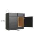 Onyx Black Shaker 36" Vanity Sink Base Cabinet (Drawers on Left)