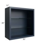 Midtown Blue Shaker 30x30 Wall Cabinet (No Doors) To Be Used With Glass Doors