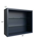Midtown Blue Shaker 36x30 Wall Cabinet (No Doors) To Be Used With Glass Doors