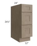 Cobblestone Grey 12" 3-Drawer Base Cabinet