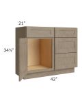 Cobblestone Grey 42" Vanity Sink Base Cabinet (Drawers on Right)
