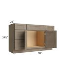 Cobblestone Grey 60" Vanity Sink Base Cabinet with Drawers