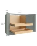 Catalina Meadow Green 33" Full Height Base Cabinet with 2 Rollout Trays