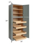 Catalina Meadow Green 30x84x24 Wall Pantry Cabinet with 4 Rollout Trays