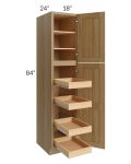 Catalina Toffee 18x84x24 Wall Pantry Cabinet with 4 Rollout Trays