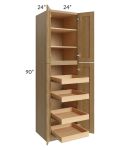 Catalina Toffee 24x90x24 Wall Pantry Cabinet with 4 Rollout Trays
