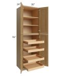 Catalina Toffee 30x96x24 Wall Pantry Cabinet with 4 Rollout Trays