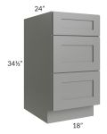 Shale Grey Shaker 18" 3-Drawer Base Cabinet