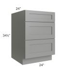 Shale Grey Shaker 24" 3-Drawer Base Cabinet