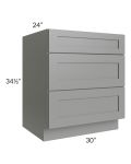 Shale Grey Shaker 30" 3-Drawer Base Cabinet