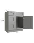 Shale Grey Shaker 30" Vanity Sink Base Cabinet (Drawers on Left)