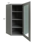 Shale Grey Shaker 24x42 Glass Diagonal Corner Wall Cabinet