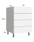 Euro Gloss White 24" 3-Drawer Range Base Cabinet with 1 False Drawer Front