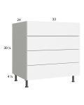 Euro Gloss White 33" 3-Drawer Range Base Cabinet with 1 False Drawer Front