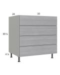 Euro Grey 33" 3-Drawer Range Base Cabinet with 1 False Drawer Front