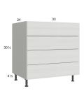 Euro White Grain 33" 3-Drawer Range Base Cabinet with 1 False Drawer Front