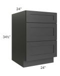 Royal Ebony Shaker 24" 3-Drawer Base Cabinet