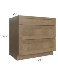 Royal Bronze Shaker 36" 3-Drawer Base Cabinet
