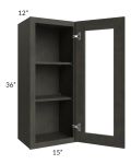 Charcoal Grey Shaker 15x36 Wall Glass Door Cabinet (Prepped for Glass Doors)