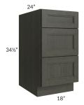 Charlotte Dark Grey 18" 3-Drawer Base Cabinet