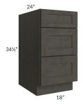 Charcoal Grey Shaker 18" 3-Drawer Base Cabinet