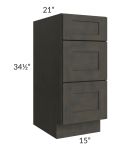 Charcoal Grey Shaker 15" 3-Drawer Vanity Base Cabinet