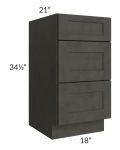 Charcoal Grey Shaker 18" 3-Drawer Vanity Base Cabinet