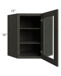 Charcoal Grey Shaker 24x30 Wall Diagonal Corner Cabinet (Prepped for Glass Doors) 