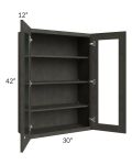 Charcoal Grey Shaker 30x42 Wall Glass Door Cabinet (Prepped for Glass Doors)