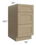 Royal Natural Shaker 18" 3-Drawer Base Cabinet