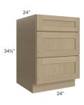 Royal Natural Shaker 24" 3-Drawer Base Cabinet